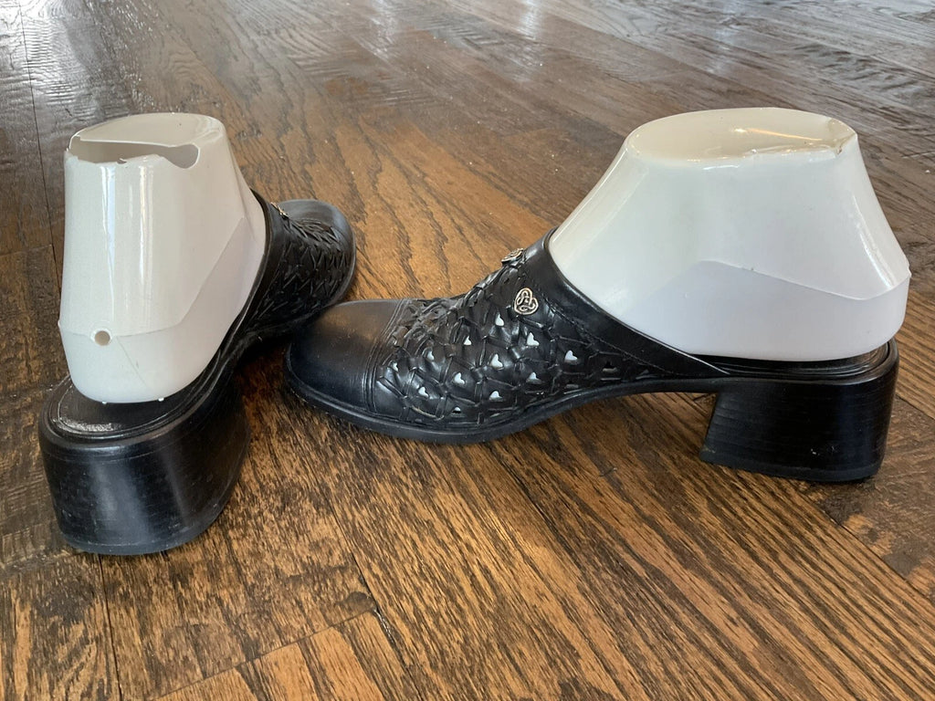 Brighton Fanny  Block Heel Slide Woven Black Leather Shoe Mule Women's Size 8 M
