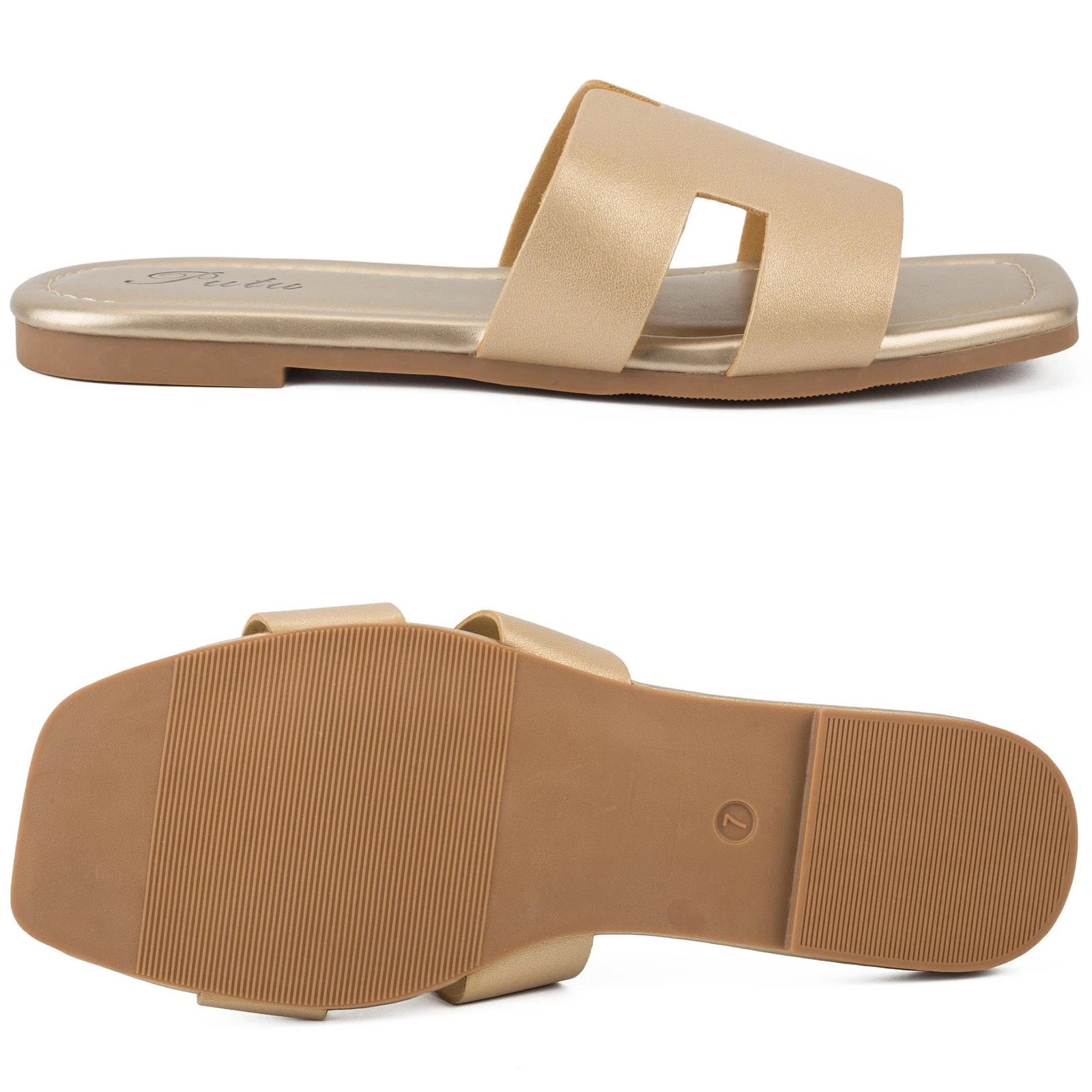 Women's Flat Sandals Summer Sandals Cute Slide Sandals Champagne 5.5
