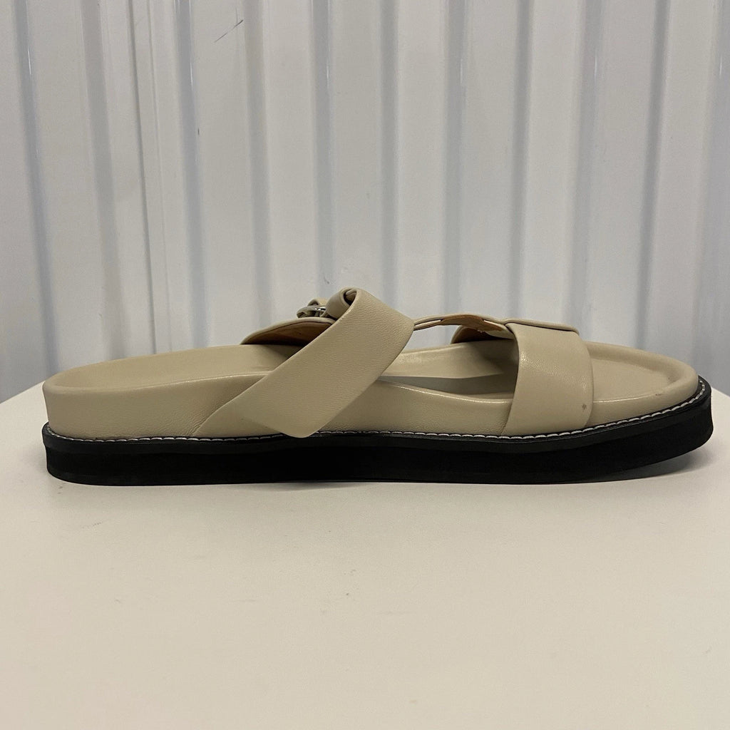 $250 Bobbies Paris Fajar Beige Leather Flat Sandals Slides Women’s US 10.5/FR 41