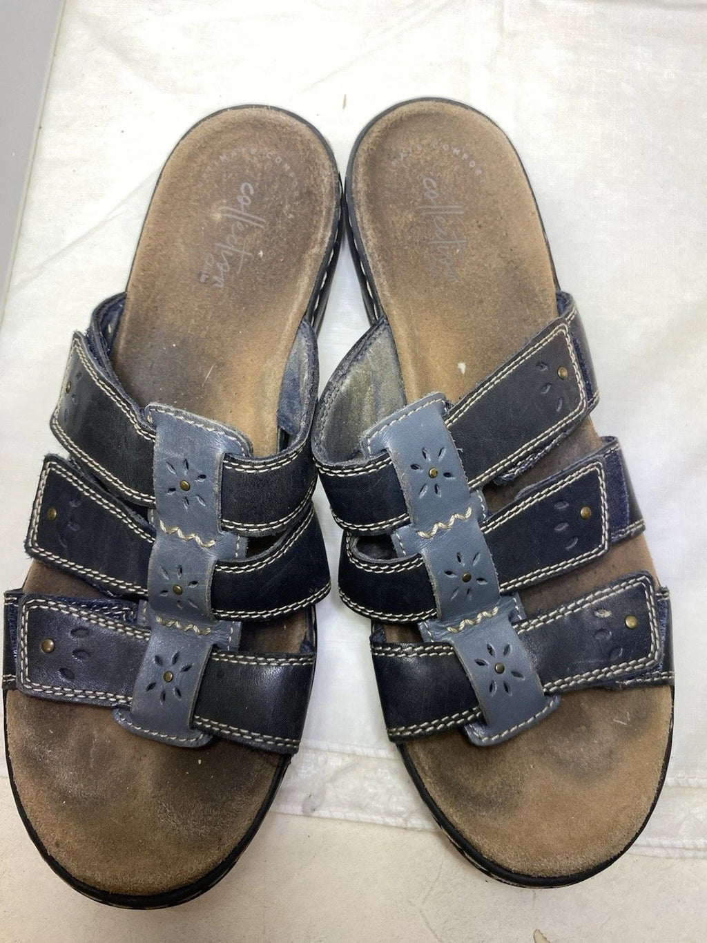Clark's Leisa Spring Black Leather Sandals Slides Size 9