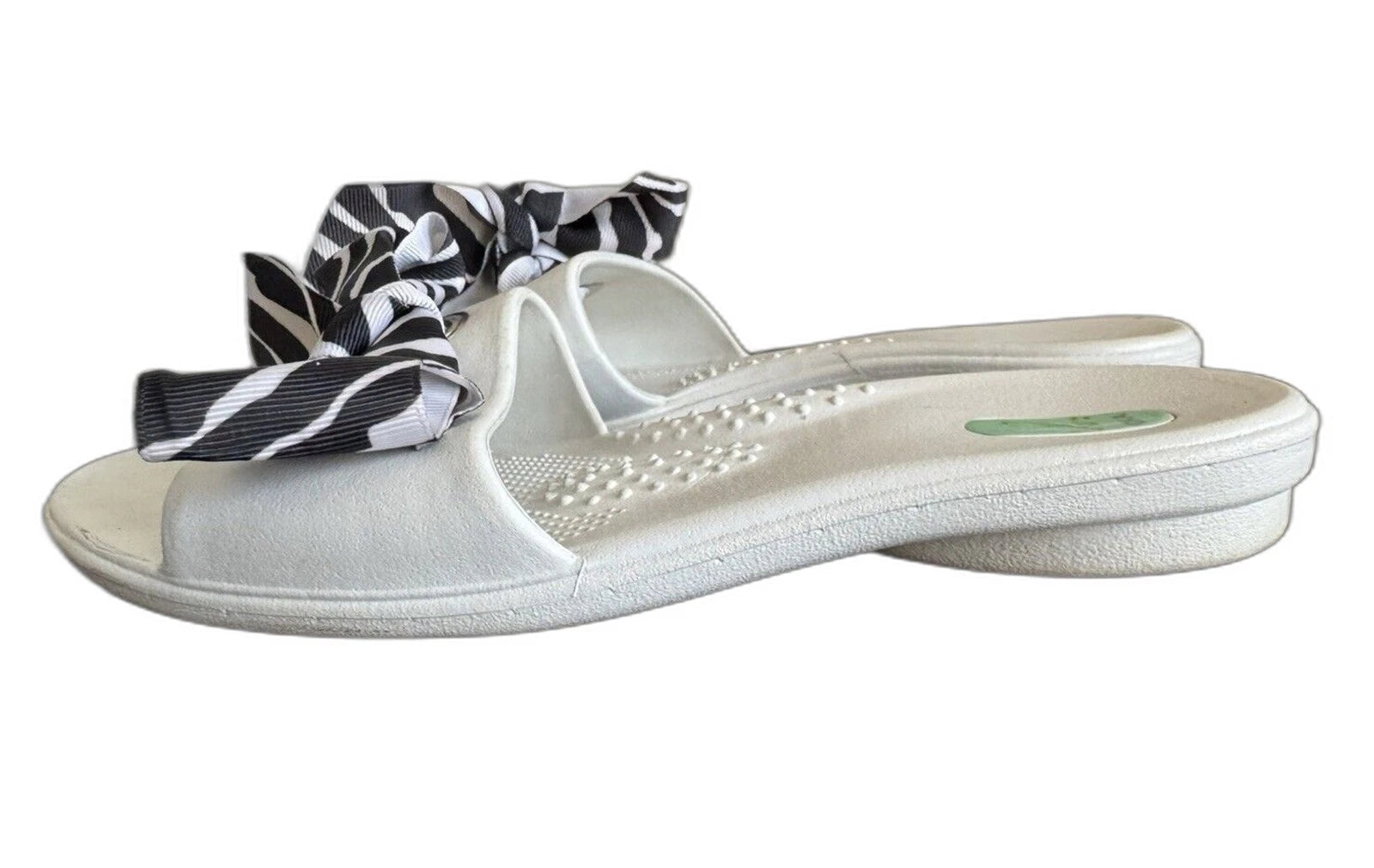 Oka B Okabashi Women's Slides Open Toe w/ Zebra Print Bow (Womans S US 6)