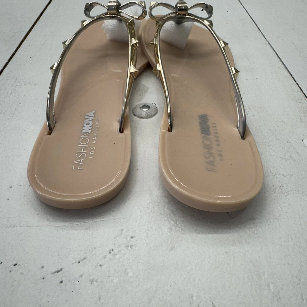 Fashion Nova Nude ‘I’ve Got A Lover’ Sandal Thong Slip Flop Women’s Size 10 *NEW