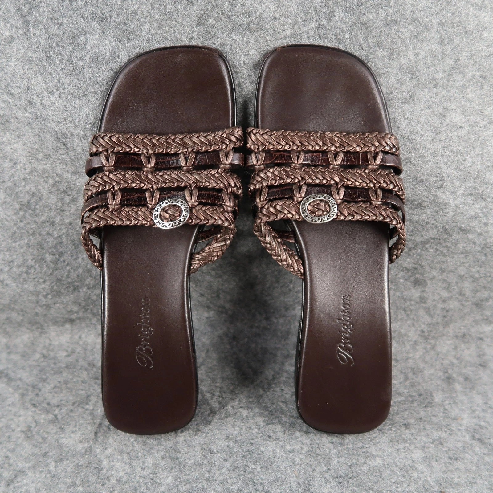 Brighton Shoes Womens 6.5 Sandals Leather Woven Slide Fashion Block Heel Brown