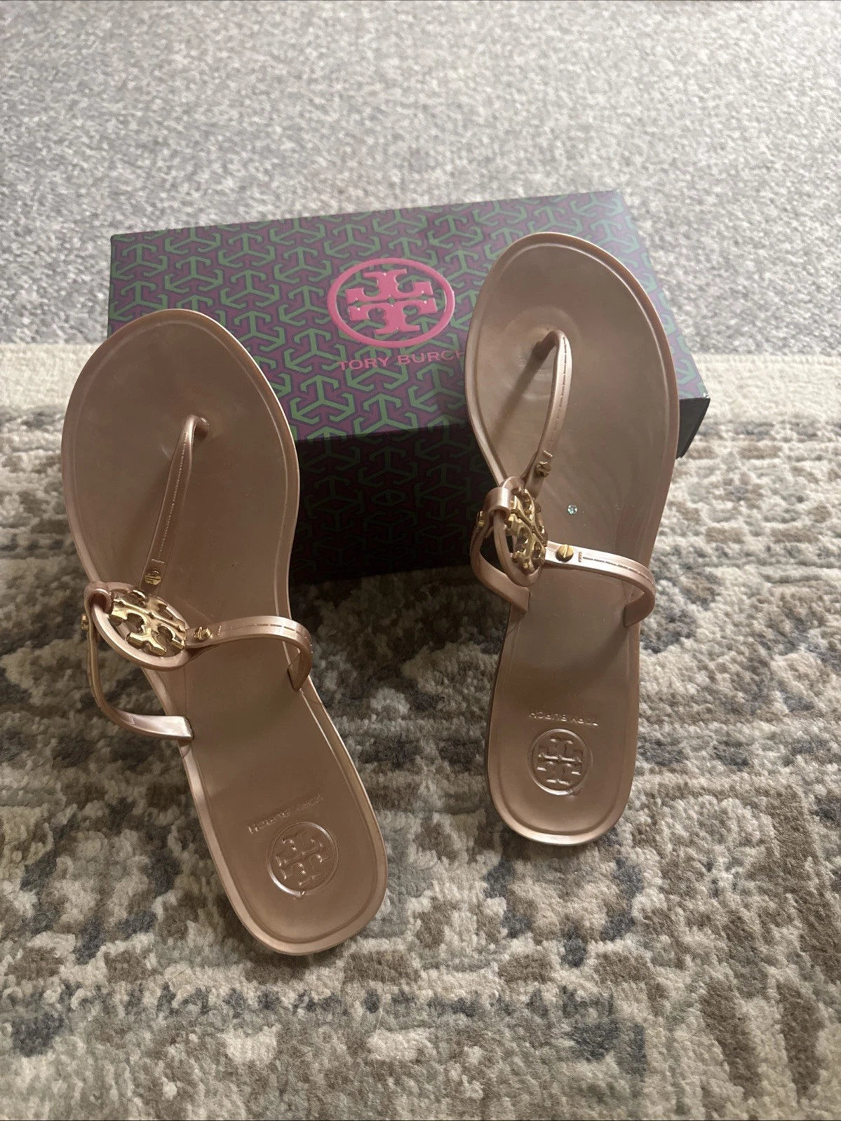 Tory Burch Mini Miller Jelly Thong Sandals Slides Brown Sz 8 M