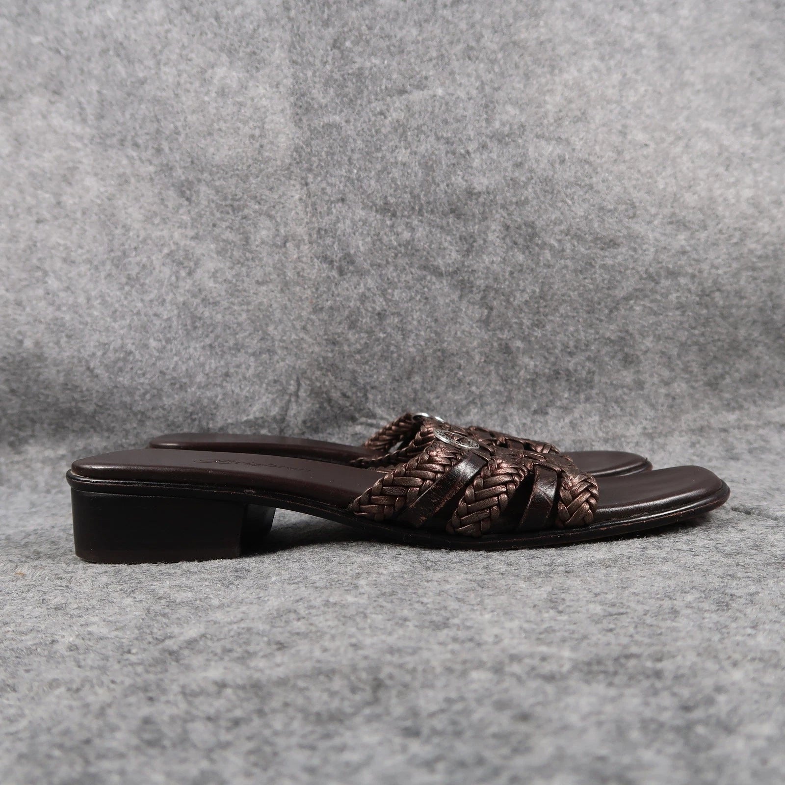 Brighton Shoes Womens 6.5 Sandals Leather Woven Slide Fashion Block Heel Brown