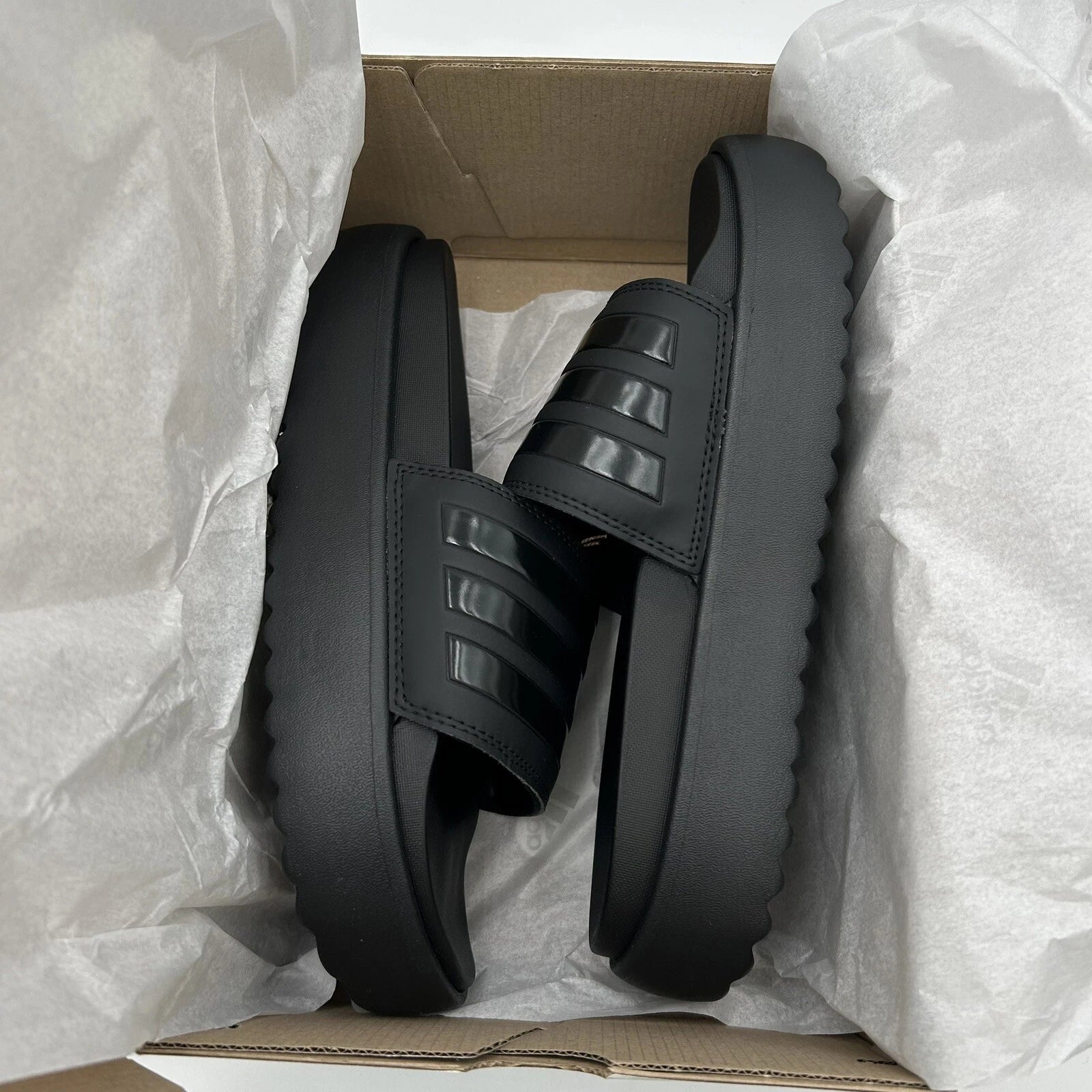 adidas Adilette Platform Slide Sandals Women’s Size 9-10 Black - Comfort & Style