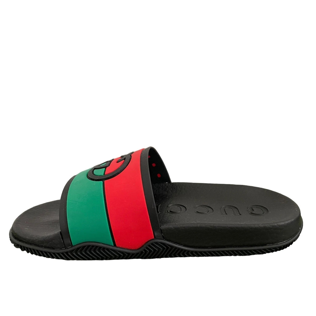 Authentic GUCCI Women's Interlocking G Slide Sandal Black Red Green Size 37 NEW