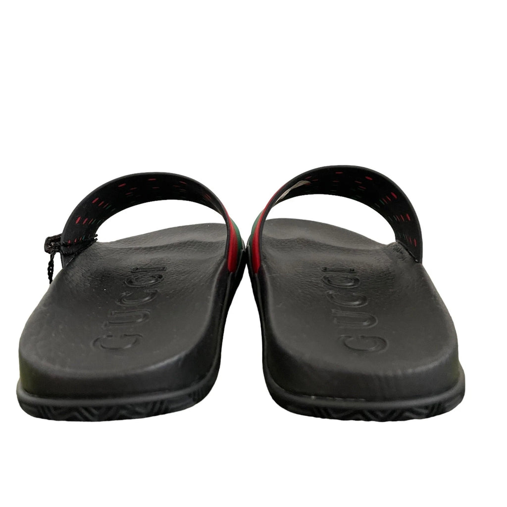 Authentic GUCCI Women's Interlocking G Slide Sandal Black Red Green Size 37 NEW