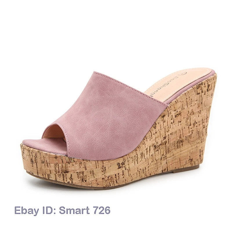 Women's High Wedge Heel Platform Mules Open Toe Sandals Summer Slippers Slide Sz