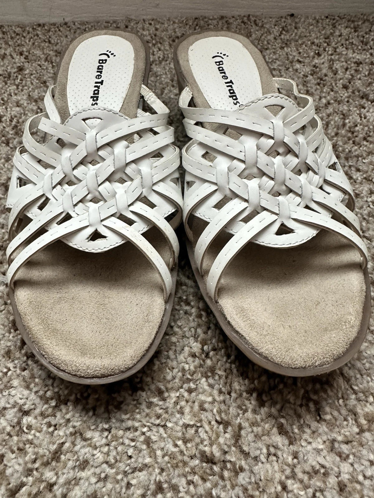 Bare Traps Weave Design Leather Slide On Mules/Sandals - 6M White