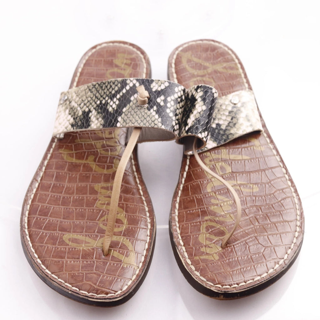 Sam Edelman Women's Gus Sandal Size 9 Thong Slide Gray Black Snakeskin Leather