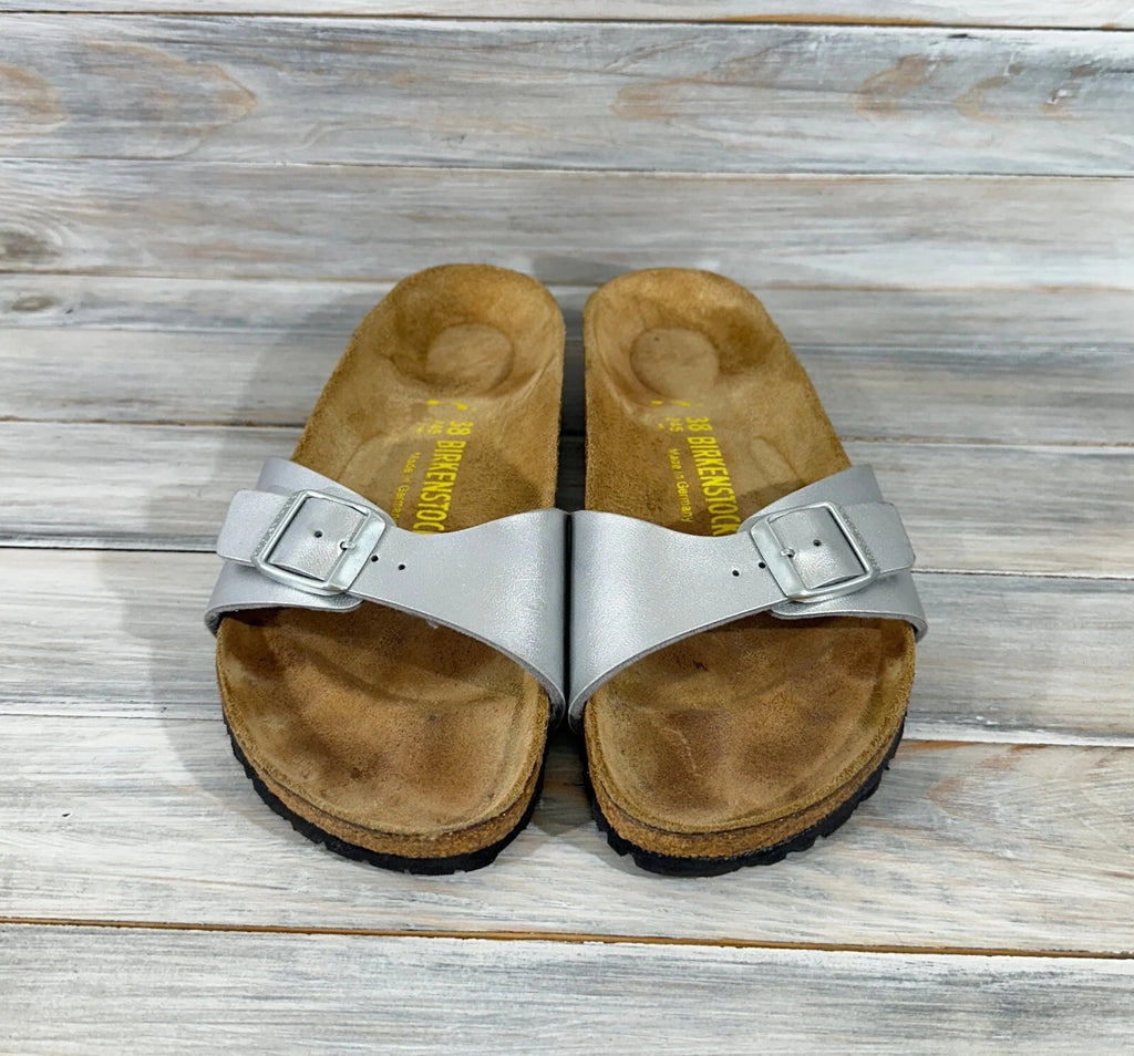 Birkenstock Madrid Birko-Flor Silver Womens Leather Slide Sandals