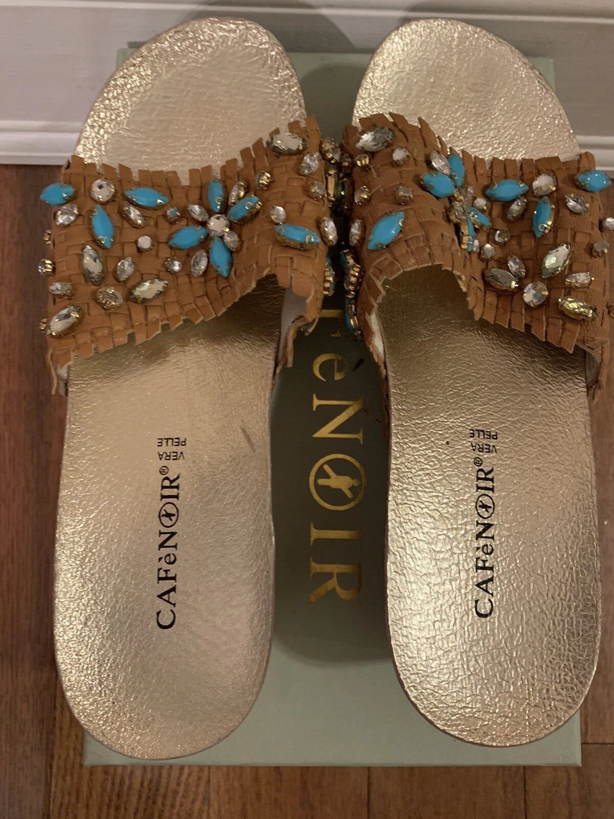 Women's CAFeNOIR Rhinestone Embellished Slide Wedges Shoes Sandals 37