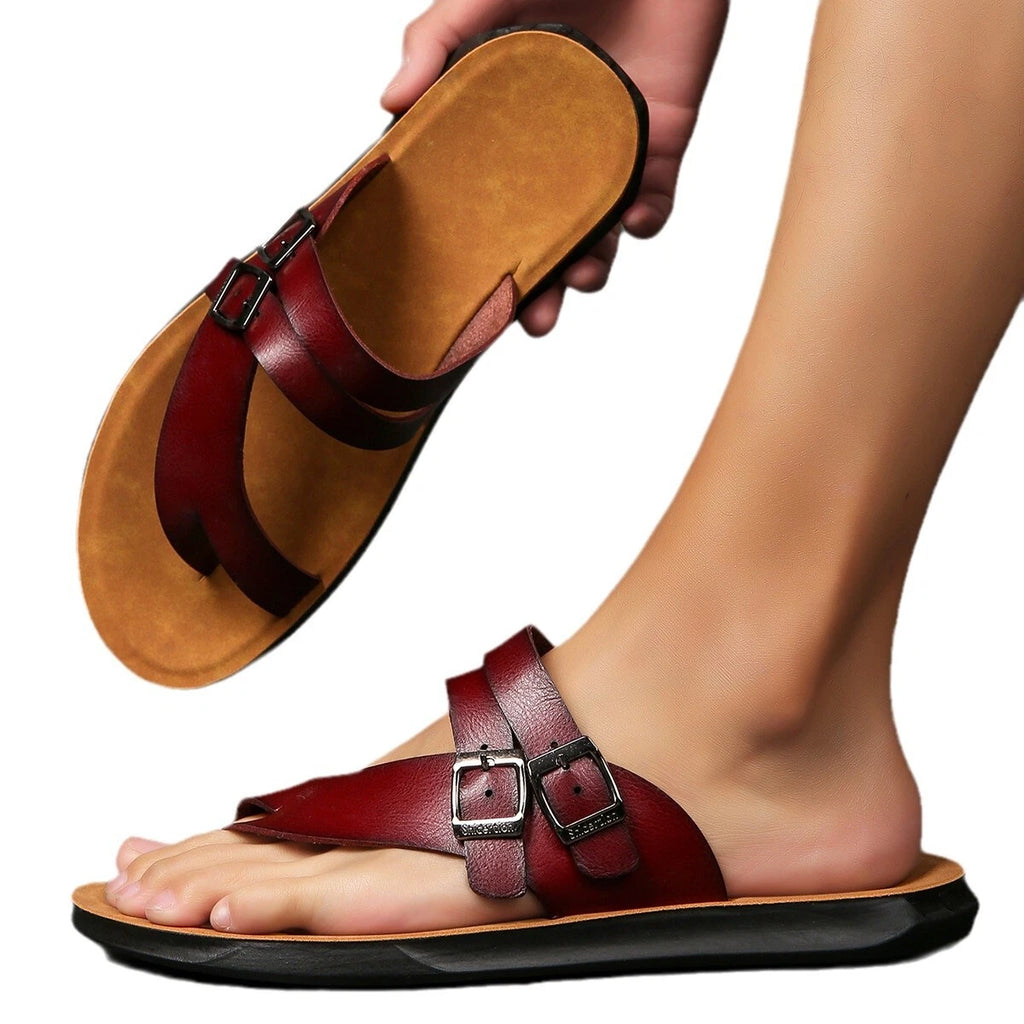 2025 Men's Clip Toe Flat Beach Summer Holiday Sandals Casual Faux Leather Shoes