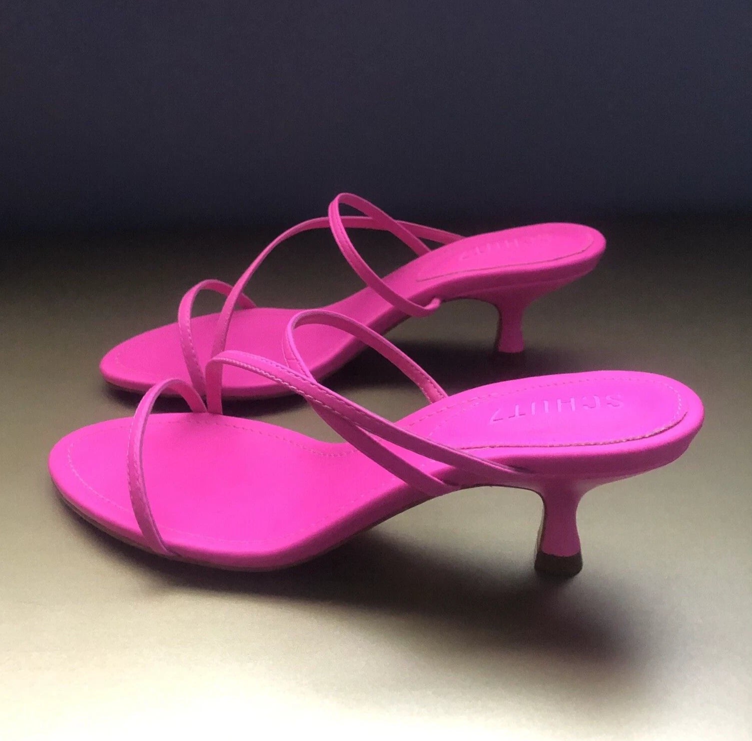 NIB SCHUTZ Evenise Napa Leather Kitten Heel Strappy Sandals In Neon Pink 7.5 (7?