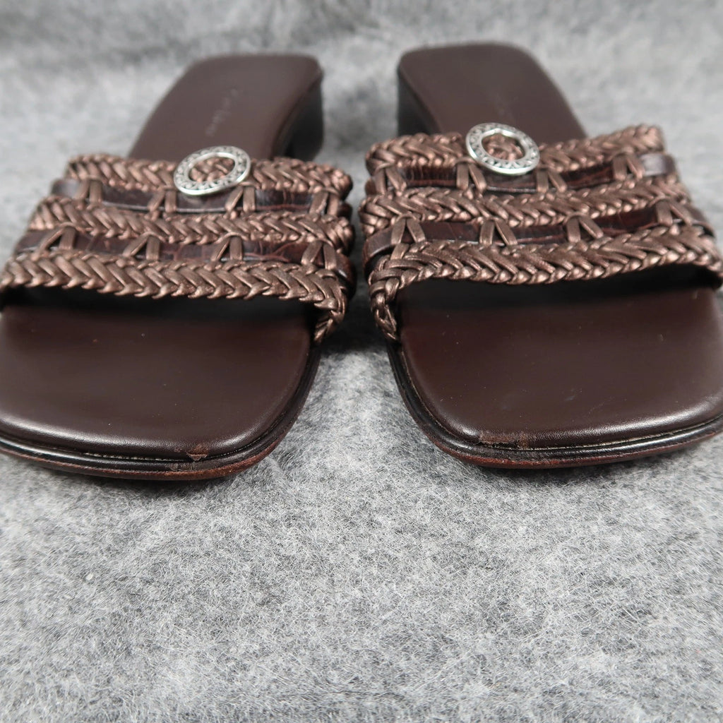 Brighton Shoes Womens 6.5 Sandals Leather Woven Slide Fashion Block Heel Brown
