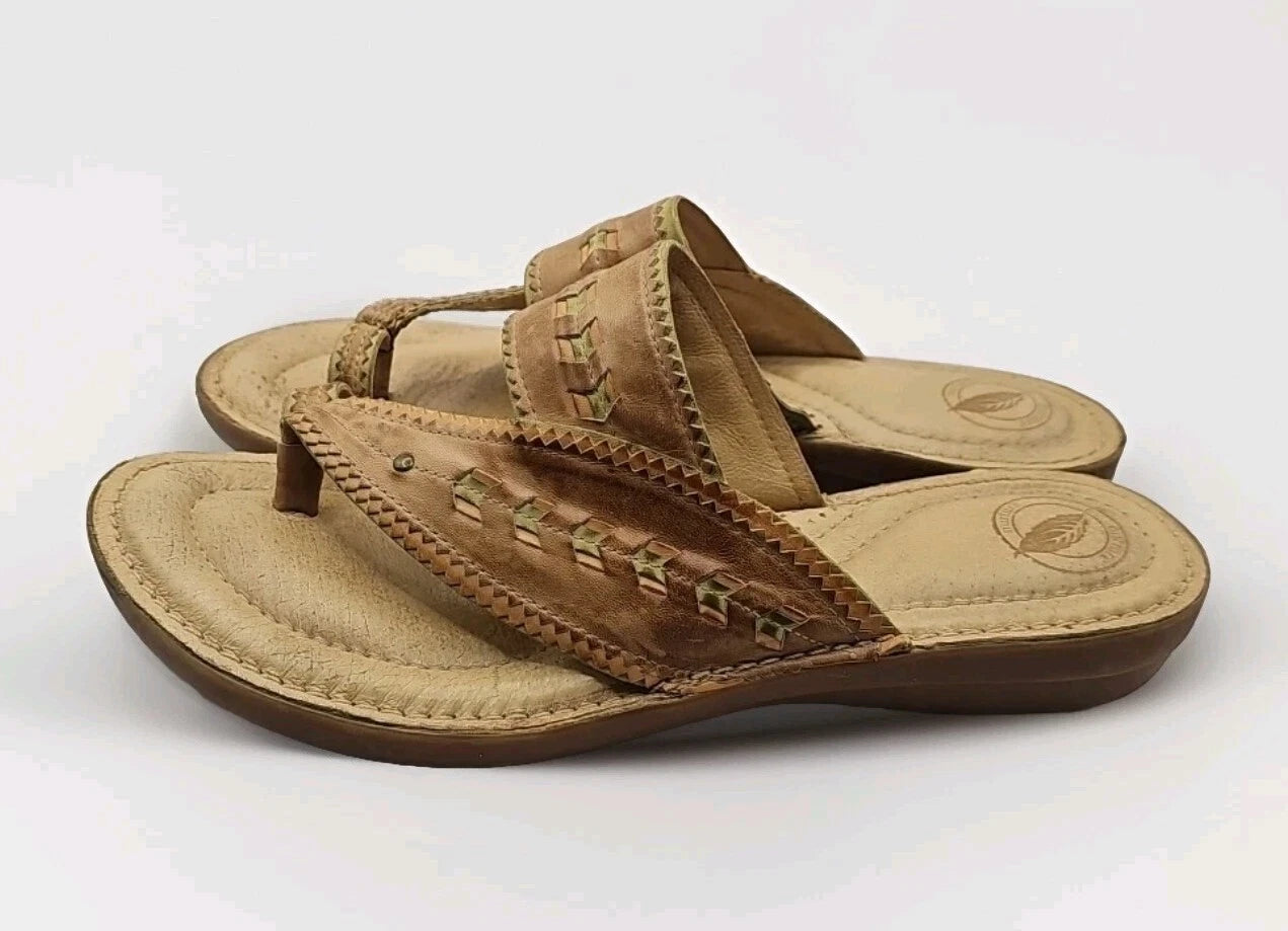 Nurture Leather Havasu Toe Loop Slide Sandals Womens 7.5M Beige Native Weave 180