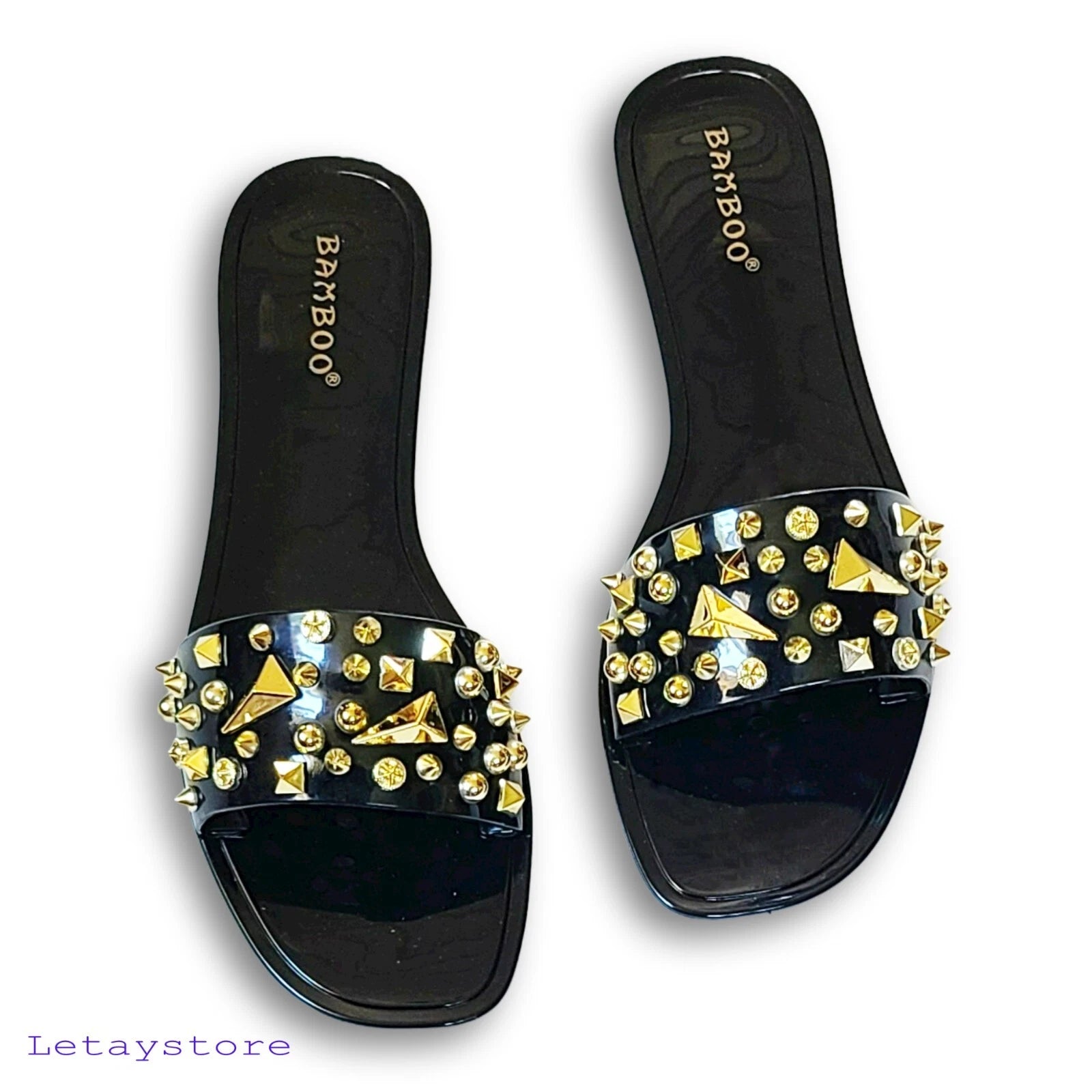 NWT Bamboo Stud Embellished Jelly Flat Slides Sandals   6,7,8