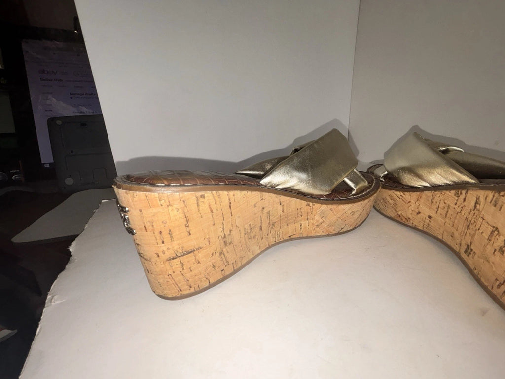 Sam Edelman Ramsey Sandals Womens US 8 Gold Leather Cork Wedge