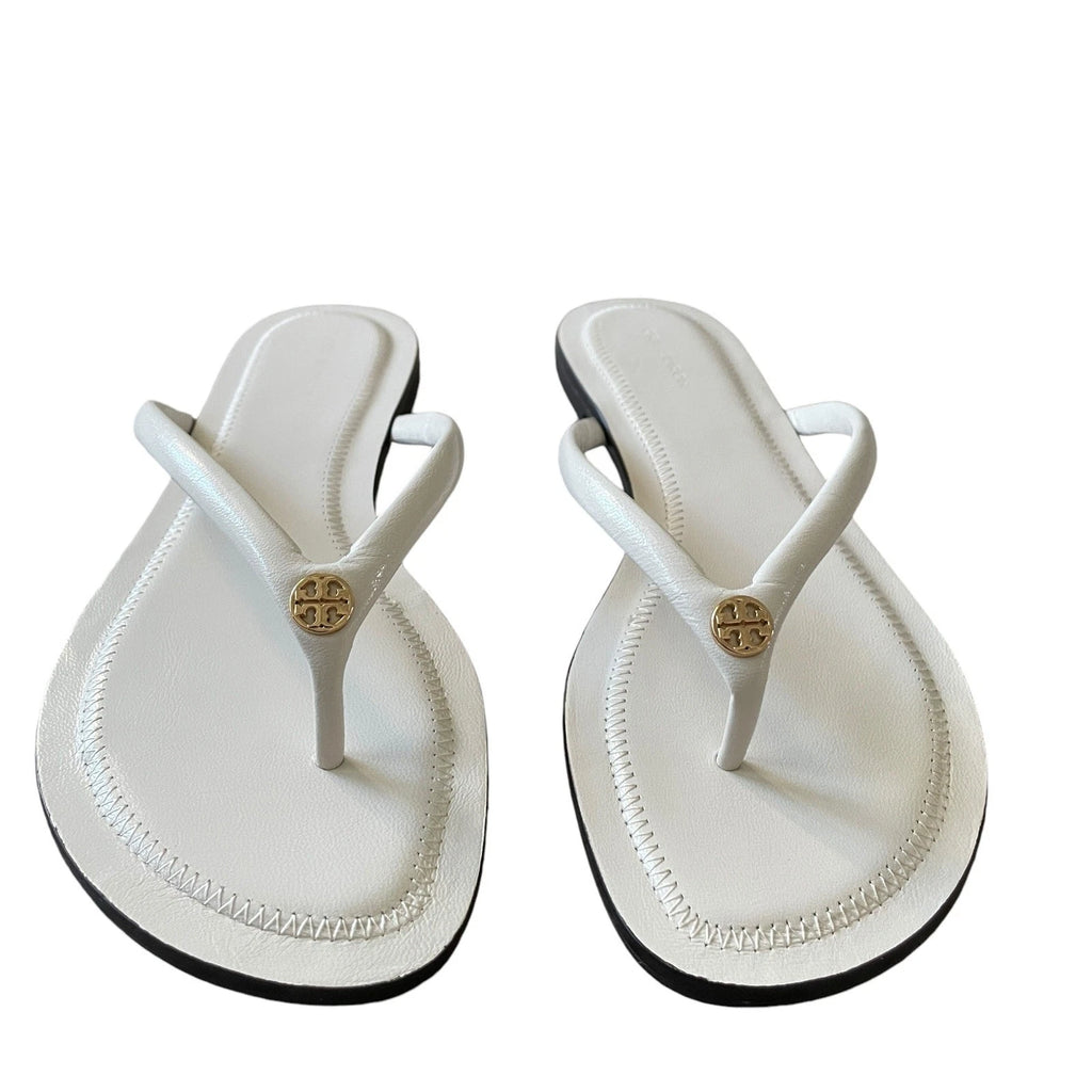 Tory Burch Women Chelsea Leather Flip Flop Thong Sandals Light Cream Sz 7.5 NEW