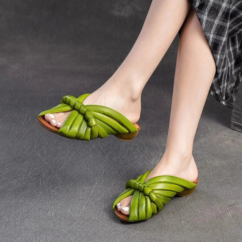 Summer Women Shoes Leather Fashion Low Heel Slippers Peep Toe Outdoor Shoe