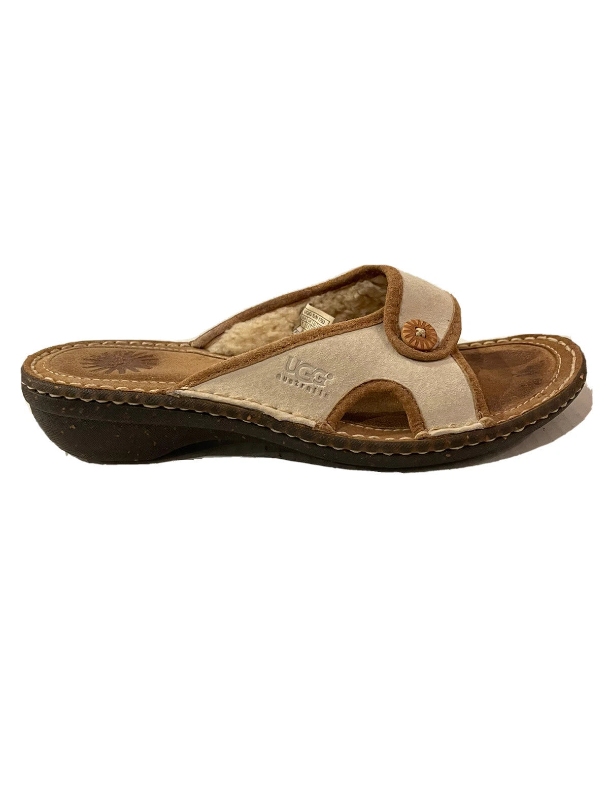Uggs Australia Kalama Brown Cream Sheepskin Slides Womens 7 Shoes Sandals