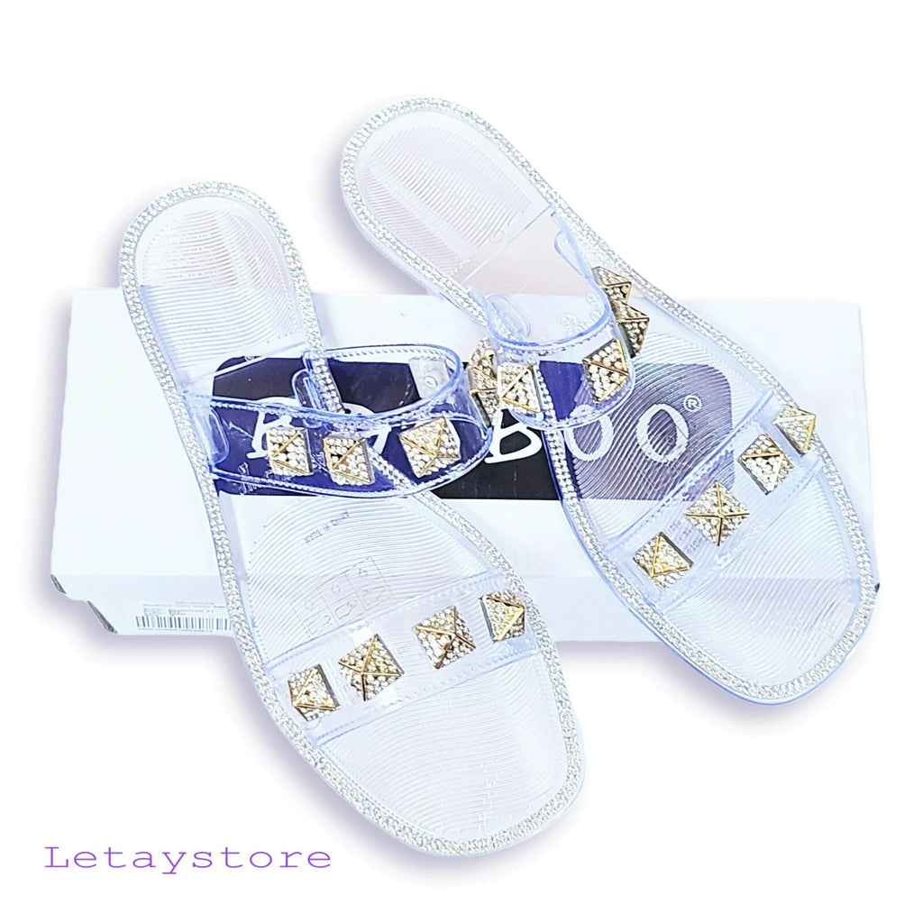 NWT Bamboo Stud Embellished Jelly Flat Slides Sandals   6,7,8