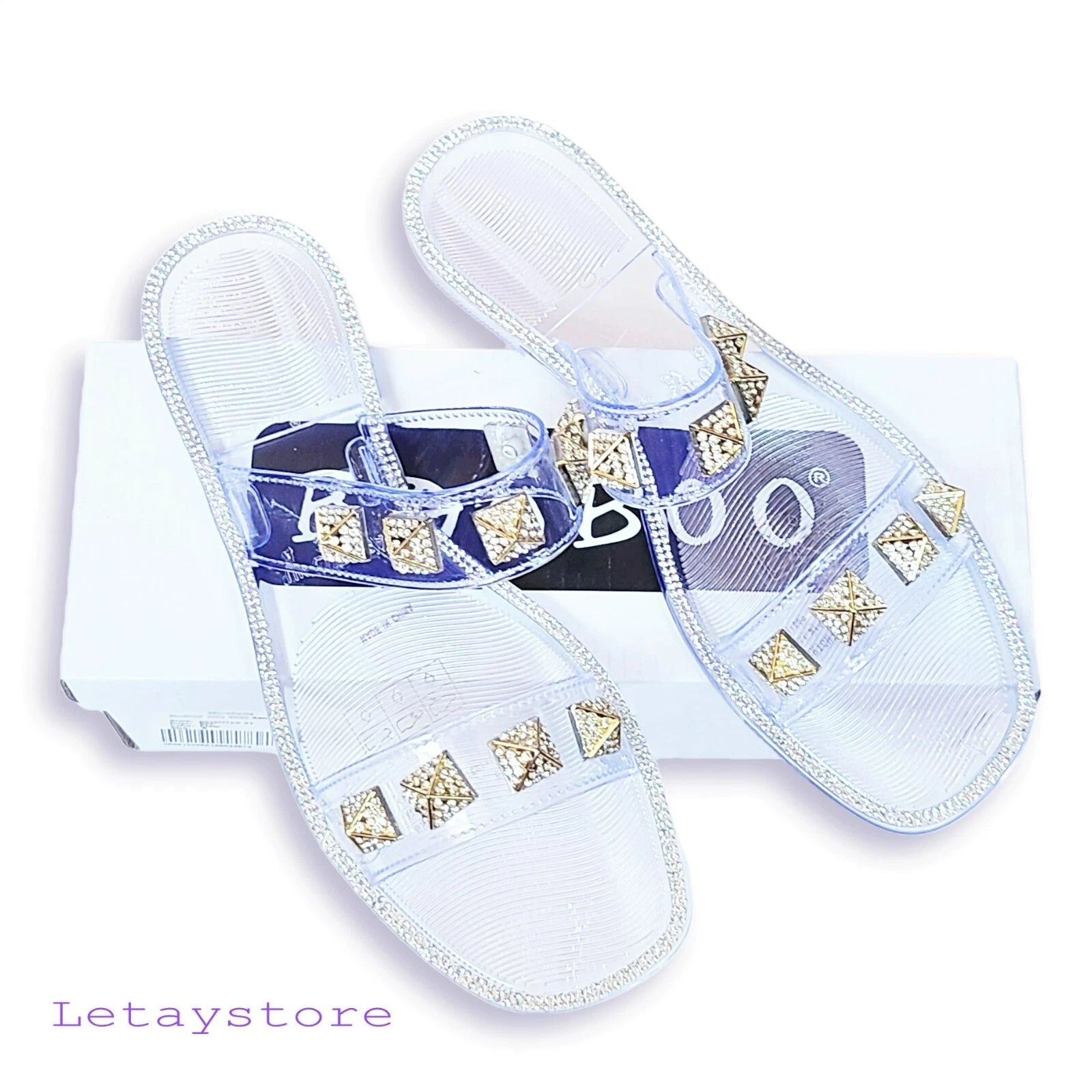 NWT Bamboo Stud Embellished Jelly Flat Slides Sandals   6,7,8