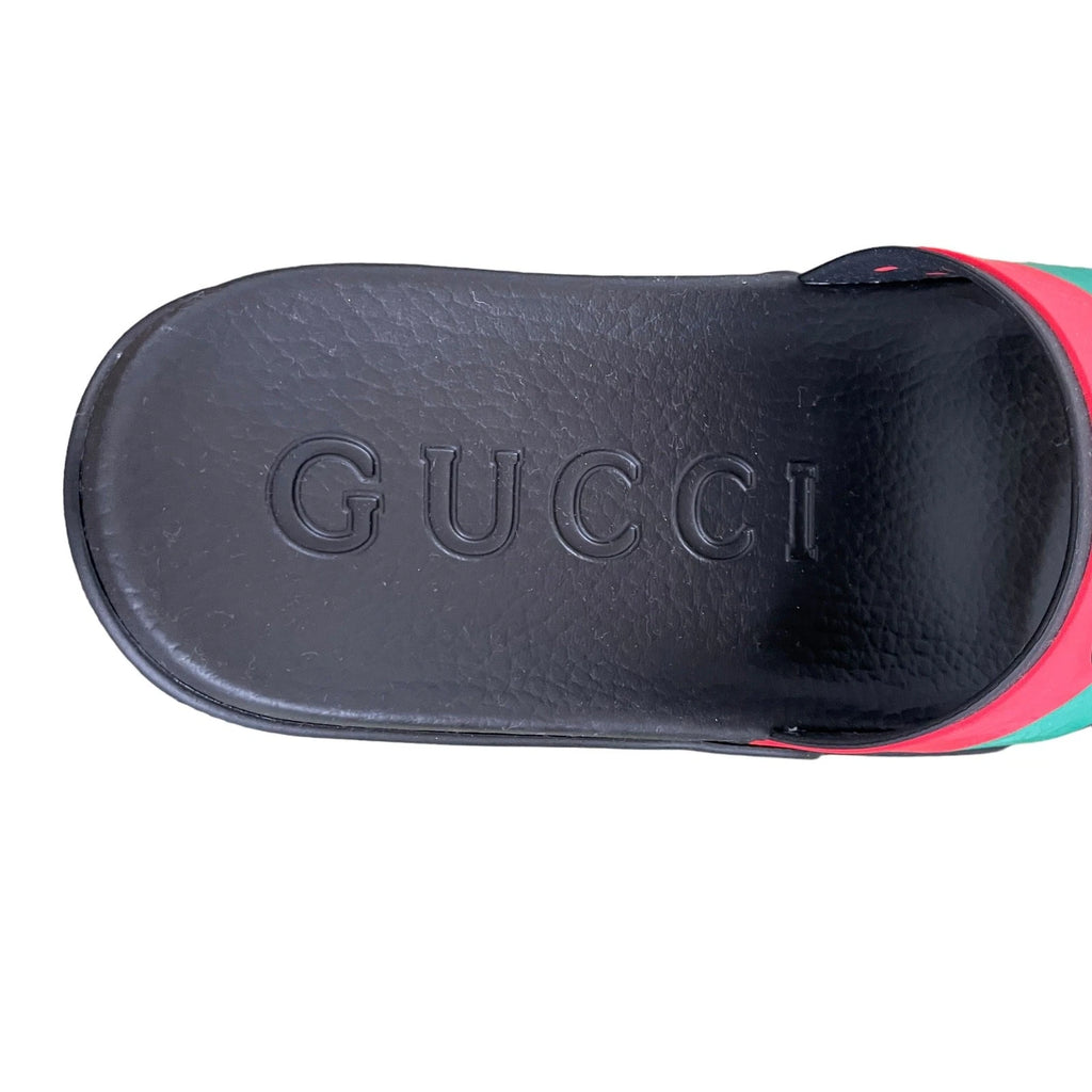 Authentic GUCCI Women's Interlocking G Slide Sandal Black Red Green Size 37 NEW