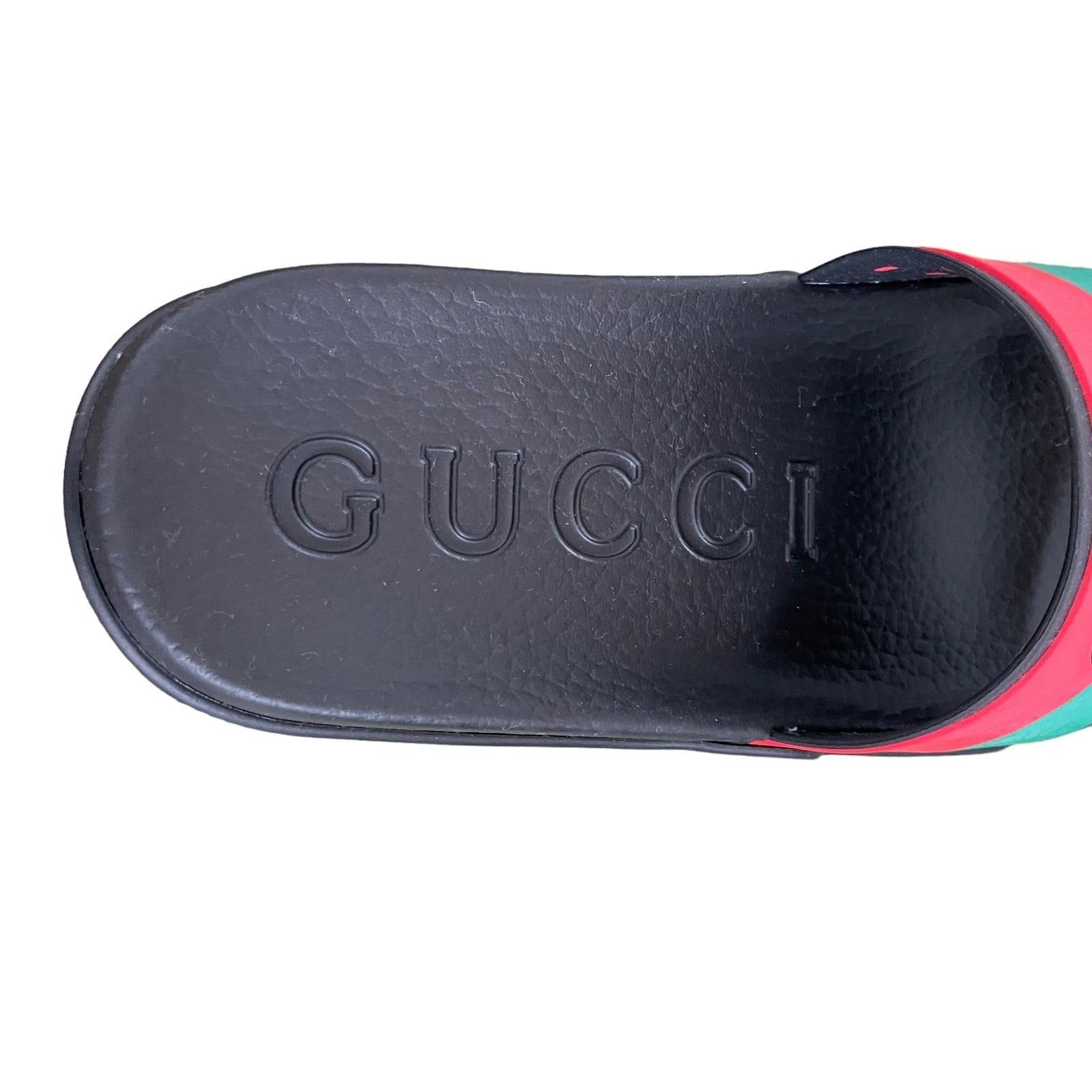 Authentic GUCCI Women's Interlocking G Slide Sandal Black Red Green Size 37 NEW