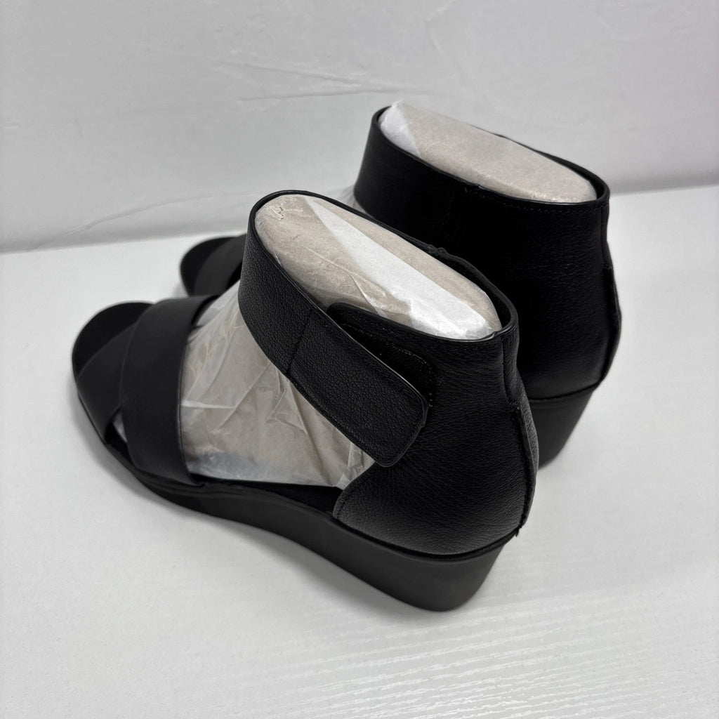 Naturalizer Riviera Womens Sz 8.5m Black Leather Flat Wedge Sandals NEW