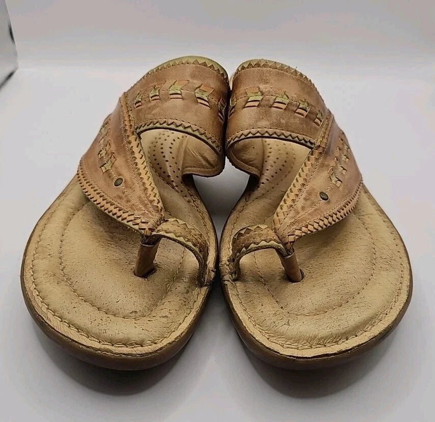 Nurture Leather Havasu Toe Loop Slide Sandals Womens 7.5M Beige Native Weave 180