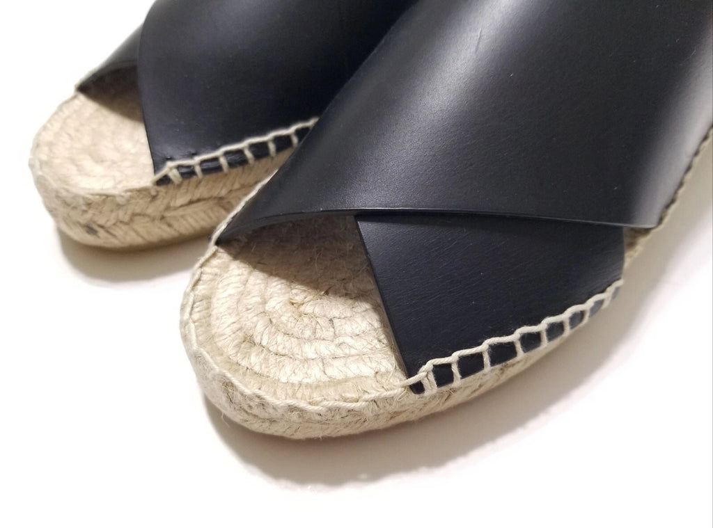NIB Vince Castel Leather Crisscross Flat Espadrille Slide Sandal Black Sz 5 $225