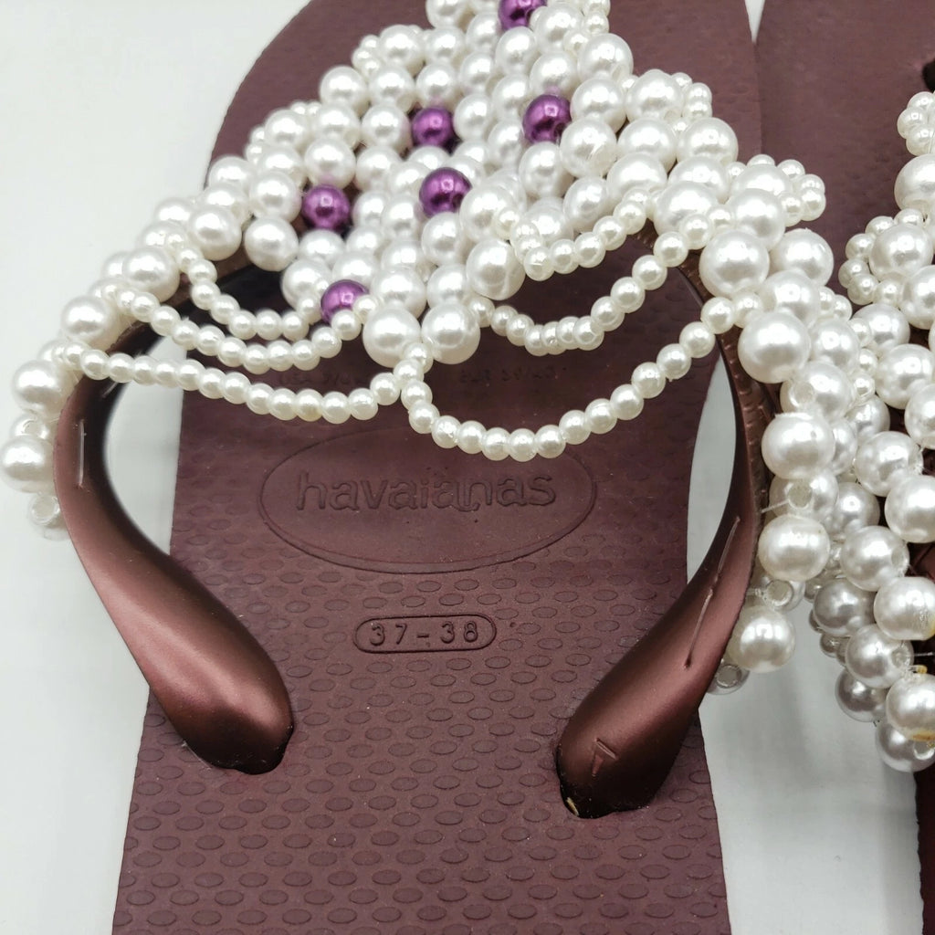 Original HAVAIANAS Flip Flops Women with Pearl/Beads Fashion Finished 37-38 NEW