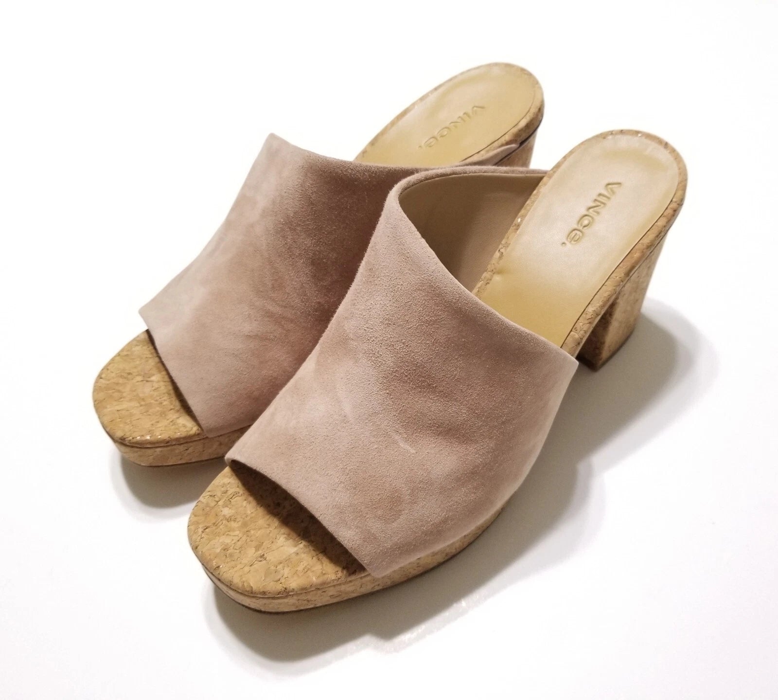 NIB Vince Wyatt Cork Block Heel Platform Slides Sandal in Oatmeal Size 9.5 $325