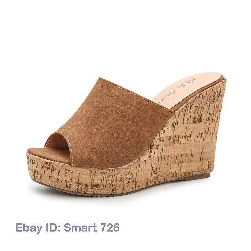 Women's High Wedge Heel Platform Mules Open Toe Sandals Summer Slippers Slide Sz