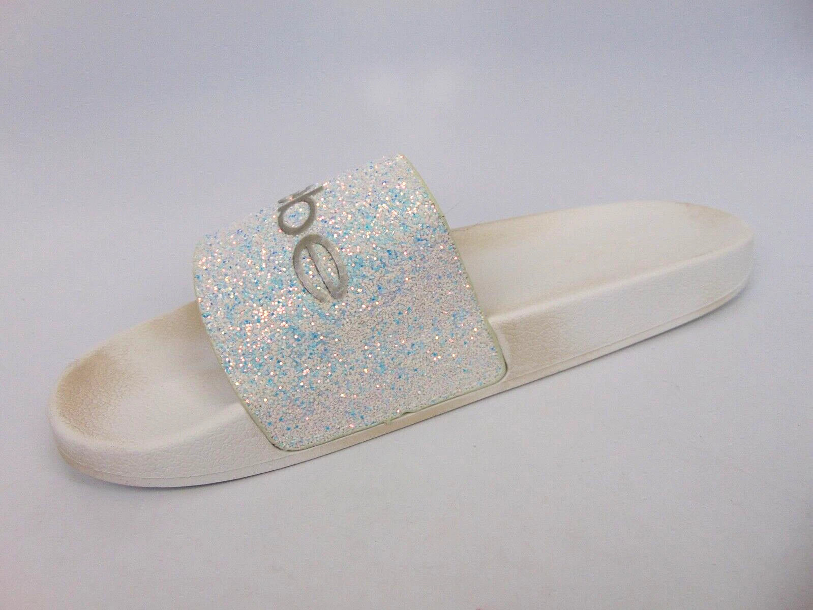 Bebe Womens Fraida Glitter Slide Fashion Sandals Flats Size 11.0 M, White Glitte