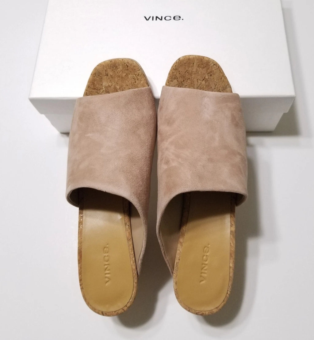 NIB Vince Wyatt Cork Block Heel Platform Slides Sandal in Oatmeal Size 9.5 $325
