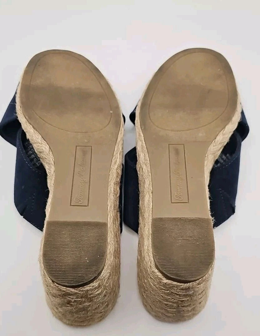 Tommy Bahama Sz 8 Stacey Blue Coastal Wedge Slide Open toe Espadrille Sandal 147