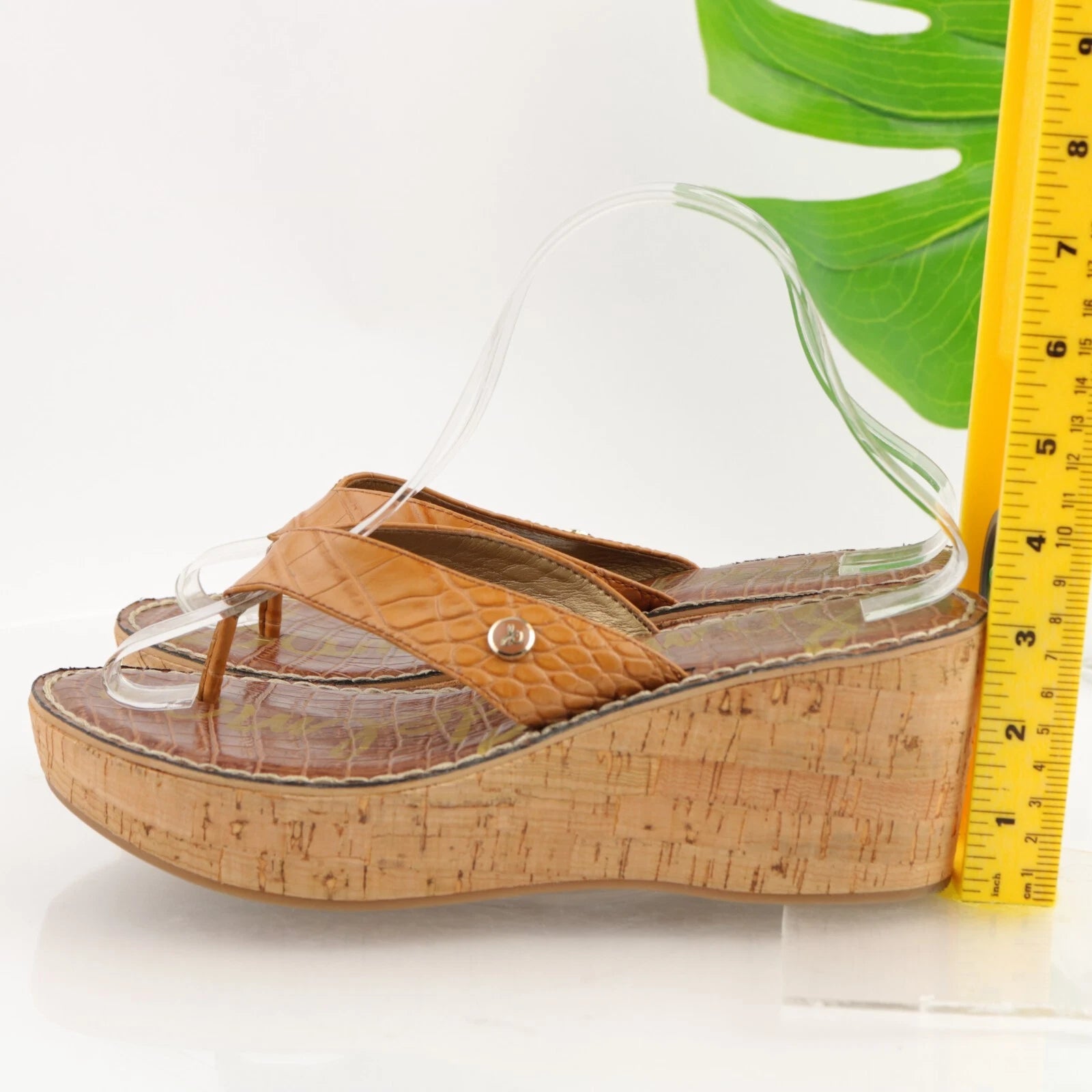 Sam Edelman Women's Romy Sandal Size 9.5 Wedge Platform Tan Croc Thong Slide