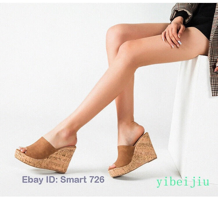 Women's High Wedge Heel Platform Mules Open Toe Sandals Summer Slippers Slide Sz