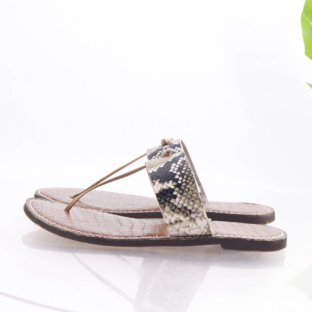 Sam Edelman Women's Gus Sandal Size 9 Thong Slide Gray Black Snakeskin Leather