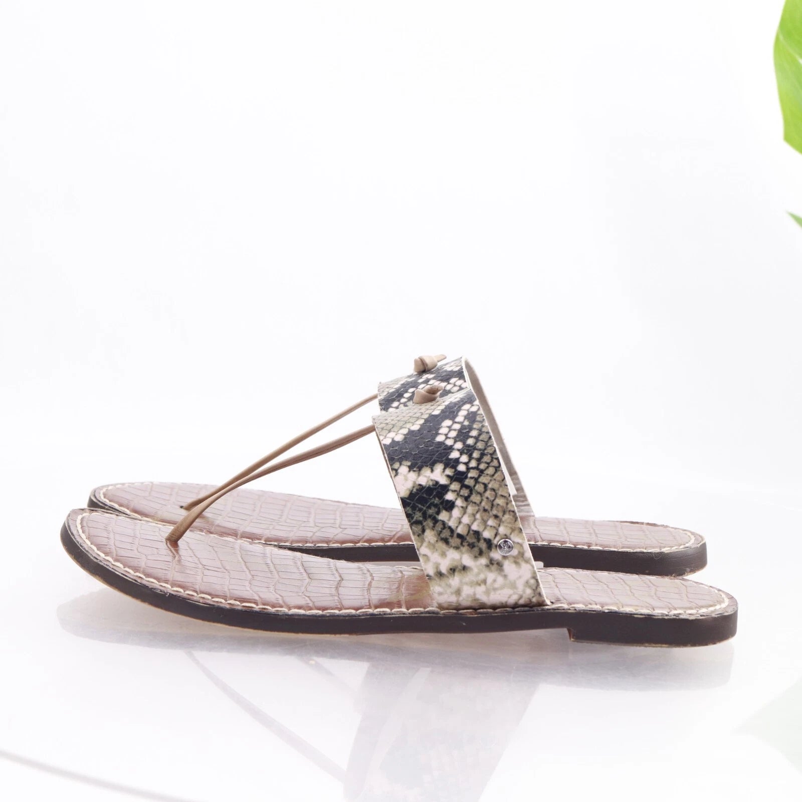 Sam Edelman Women's Gus Sandal Size 9 Thong Slide Gray Black Snakeskin Leather