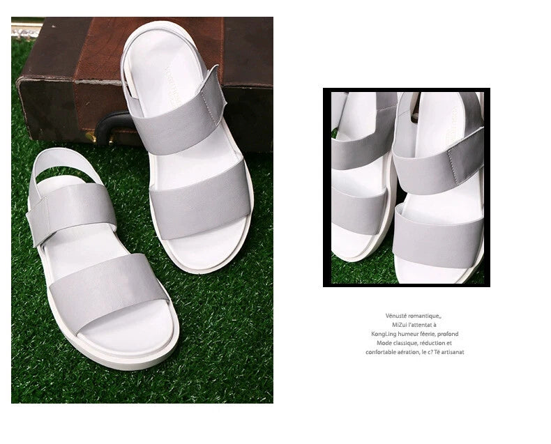 45 Open Toe Sandals Slingbacks Casual Real Leather Men's Beach Shoes Roman Style