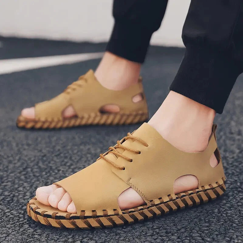 Summer Open Toe Sandals Lace Up Men's Flats Beach Holiday Fashion Shoes 38-44 sz