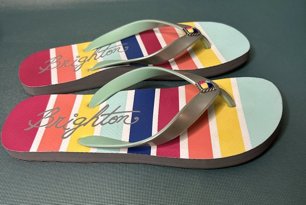 Brighton Colorful Striped Sole Stone  Detail Thong Style Flip Flop Sandals 8