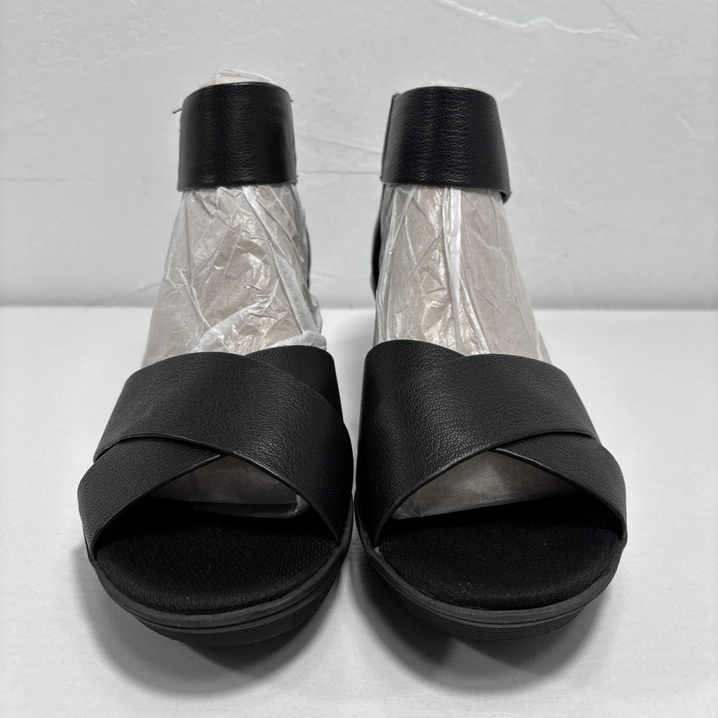 Naturalizer Riviera Womens Sz 8.5m Black Leather Flat Wedge Sandals NEW