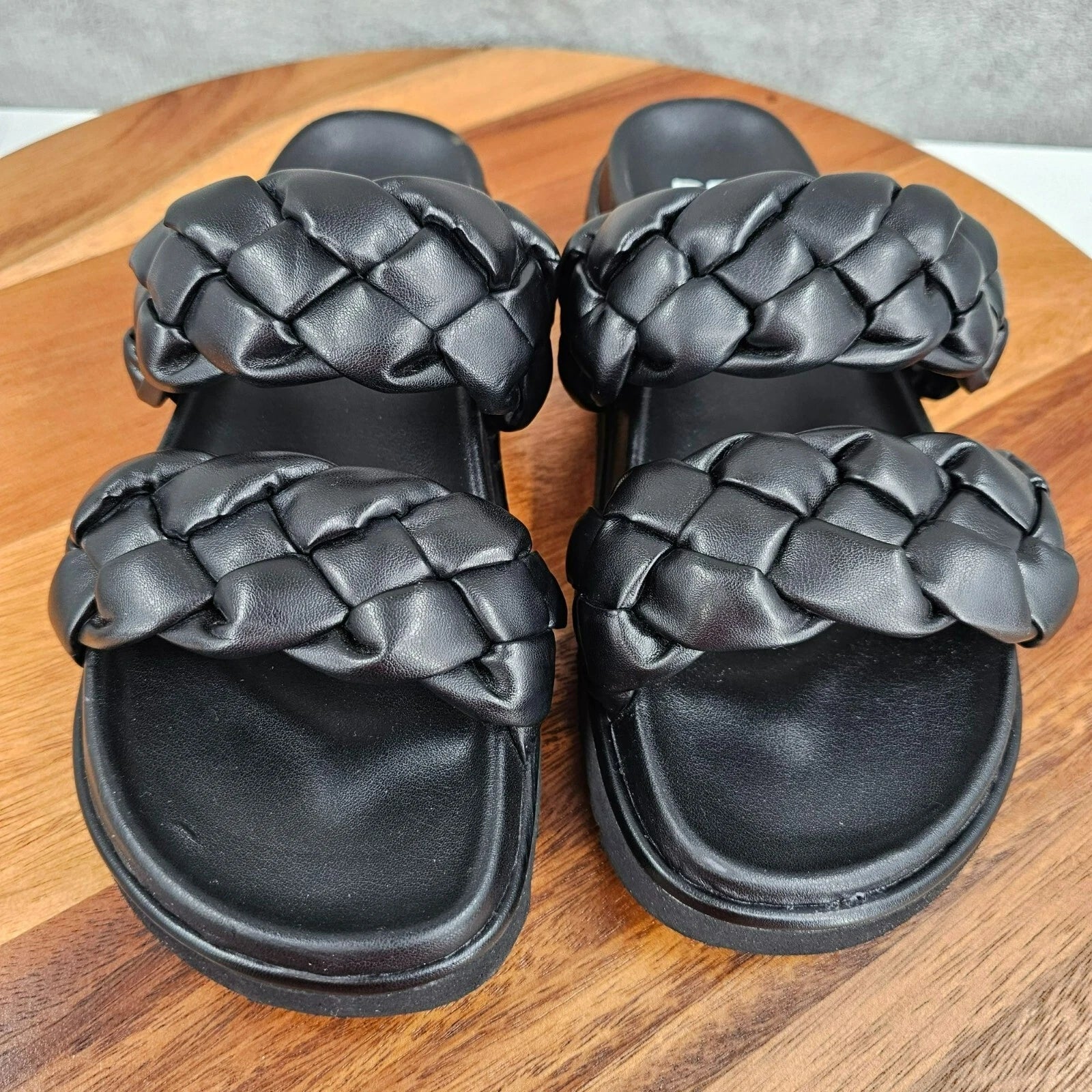 BP Urma Slide Sandals Black Cushy Braided Double Straps Grippy Soles Nordstrom
