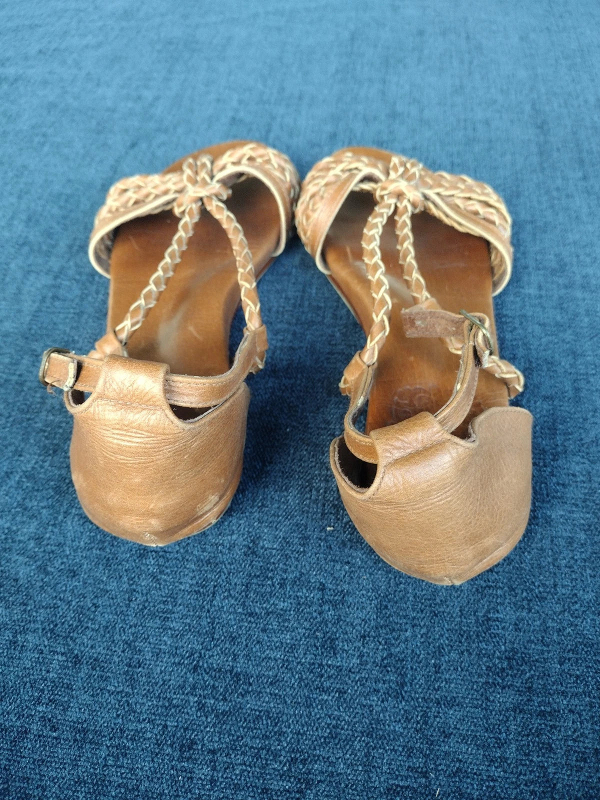 ELF Braided Leather Slides Sandals 8 Brown Leather Handmade Flat Straps
