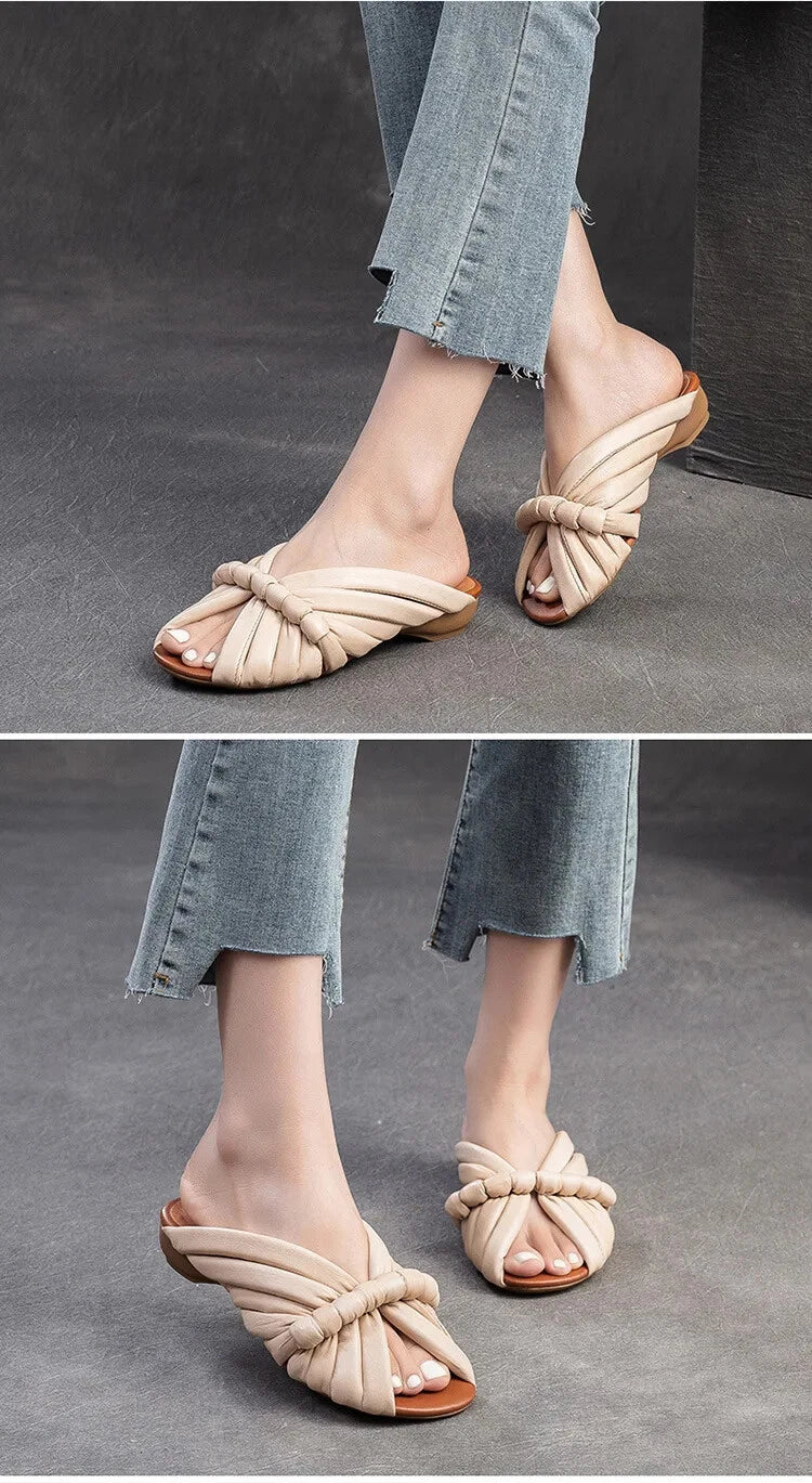 Summer Women Shoes Leather Fashion Low Heel Slippers Peep Toe Outdoor Shoe